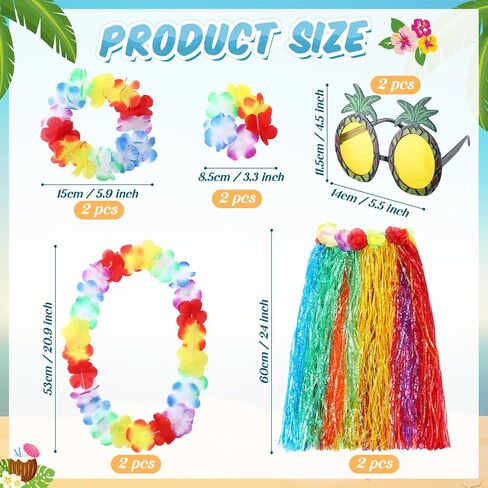 Skylety 2 Sets 60 cm Luau Hula Grass Skirt with Pineapple Sunglasses Flower Accessories for Dance in Saudi Arabia