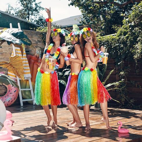 Skylety 2 Sets 60 cm Luau Hula Grass Skirt with Pineapple Sunglasses Flower Accessories for Dance in Saudi Arabia