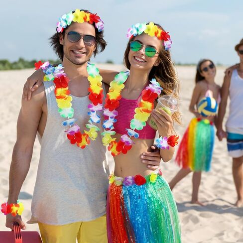 Skylety 2 Sets 60 cm Luau Hula Grass Skirt with Pineapple Sunglasses Flower Accessories for Dance in Saudi Arabia