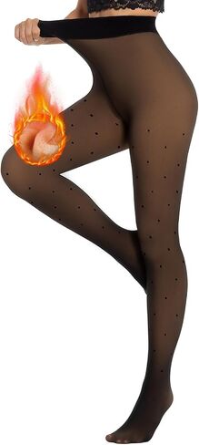 Yilanmy Fleece Lined Tights Fake Translucent Leggings 200g Sheer Thermal Pantyhose Skin Tone with Polka Dot for Women in Saudi Arabia