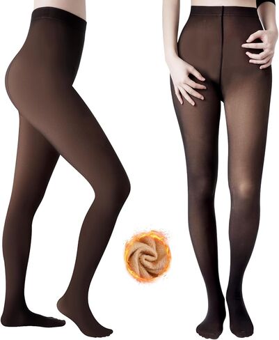 220g Fleece Lined Tights for Women Winter Fake Translucent Thermal Comfortable Party Stockings in Kuwait