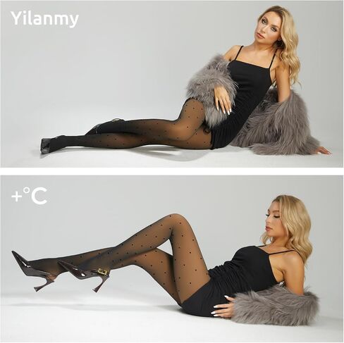 Yilanmy Fleece Lined Tights Fake Translucent Leggings 200g Sheer Thermal Pantyhose Skin Tone with Polka Dot for Women in Saudi Arabia