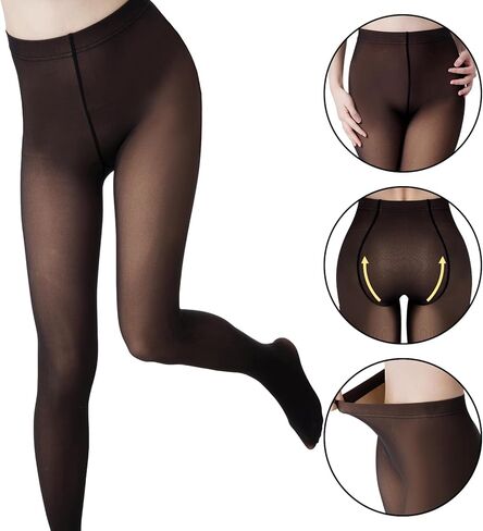 220g Fleece Lined Tights for Women Winter Fake Translucent Thermal Comfortable Party Stockings in Kuwait