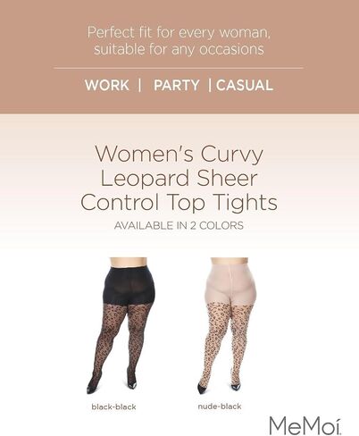 MeMoi Leopard Curvy Plus Size Sheer Tights, Comfortable Control Top Tights for Women - Sizes 1X - 7X in Saudi Arabia