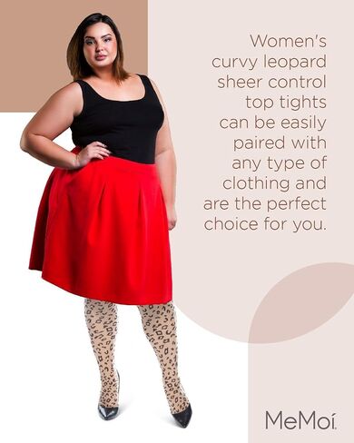 MeMoi Leopard Curvy Plus Size Sheer Tights, Comfortable Control Top Tights for Women - Sizes 1X - 7X in Saudi Arabia