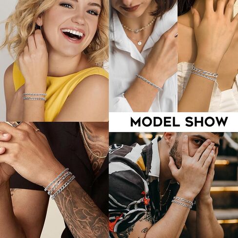 LOYALLOOK 3Pcs Chain Bracelets for Men, 316L Stainless Steel Figaro Rope Cuban Link Bracelet for Men Women 14K Gold/Silver, Gifts for Dad Husband 6.5/7/7.5/8.3/9 Inches in Saudi Arabia