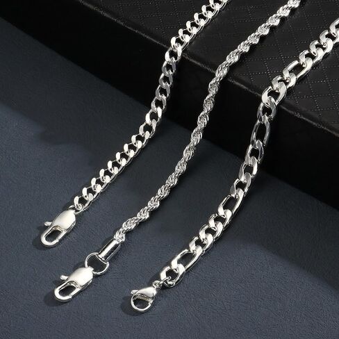 LOYALLOOK 3Pcs Chain Bracelets for Men, 316L Stainless Steel Figaro Rope Cuban Link Bracelet for Men Women 14K Gold/Silver, Gifts for Dad Husband 6.5/7/7.5/8.3/9 Inches in Saudi Arabia