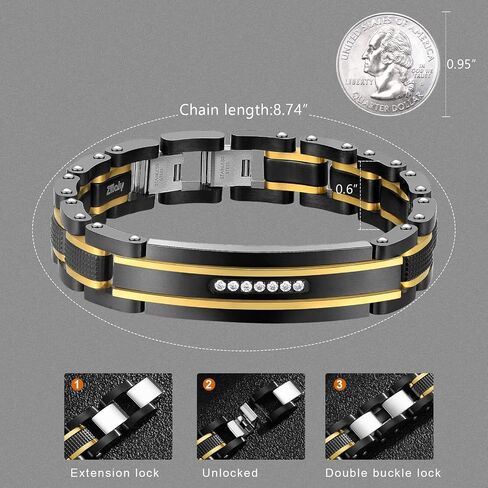 Holizaly Men's Bracelet Men's Stainless Steel Bracelet, Link Bracelet Gold Black and Blue Ion Plated Black with Box in Kuwait