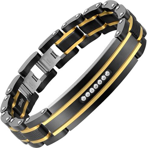 Holizaly Men's Bracelet Men's Stainless Steel Bracelet, Link Bracelet Gold Black and Blue Ion Plated Black with Box in Kuwait