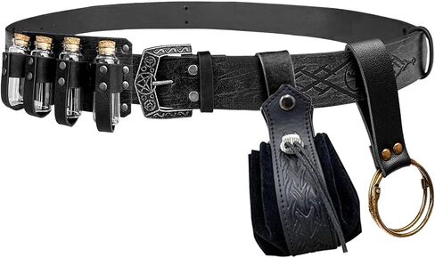 4 PCs Medieval Alchemy Belt Waist Pack Potion Bottle Vials Rerto Renaissance Belt Coin Purse Belt Pouch Cosplay Costume (Black) in Saudi Arabia