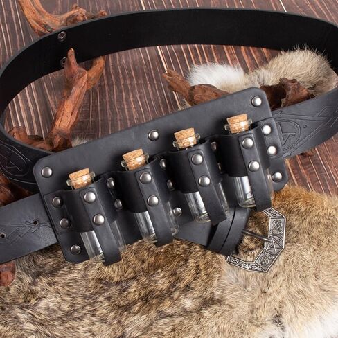4 PCs Medieval Alchemy Belt Waist Pack Potion Bottle Vials Rerto Renaissance Belt Coin Purse Belt Pouch Cosplay Costume (Black) in Saudi Arabia