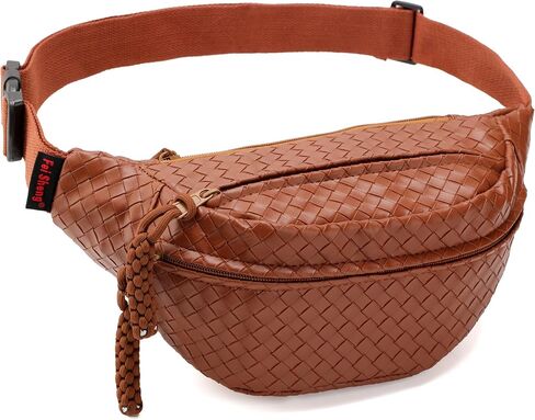 Sling Bag for Women Men,Woven Leather Fashionable Fanny Pack Crossbody Bags with Adjustable Shoulder Strap Chest Packs for Travel Cycling Work Sport Hiking Gym,Large-Brown in Kuwait