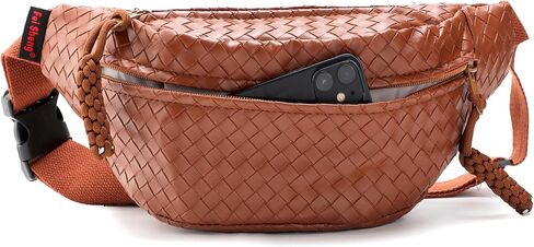Sling Bag for Women Men,Woven Leather Fashionable Fanny Pack Crossbody Bags with Adjustable Shoulder Strap Chest Packs for Travel Cycling Work Sport Hiking Gym,Large-Brown in Kuwait