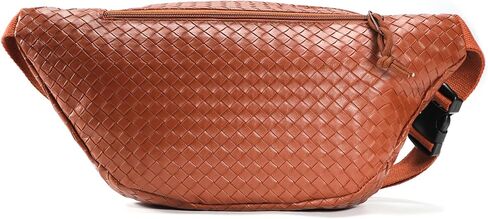 Sling Bag for Women Men,Woven Leather Fashionable Fanny Pack Crossbody Bags with Adjustable Shoulder Strap Chest Packs for Travel Cycling Work Sport Hiking Gym,Large-Brown in Kuwait