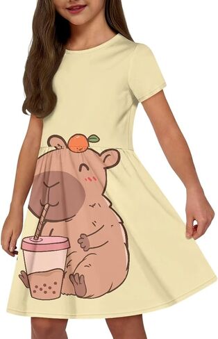 Girls Short Sleeve Casual Swing Midi Dress with Pockets for 4-14 Kids in Saudi Arabia