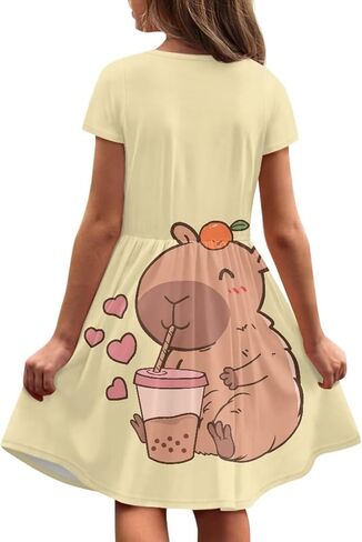 Girls Short Sleeve Casual Swing Midi Dress with Pockets for 4-14 Kids in Saudi Arabia