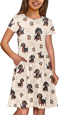 Girls Short Sleeve Casual Swing Midi Dress with Pockets for 4-14 Kids in Saudi Arabia