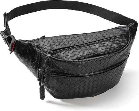 Sling Bag for Women Men,Woven Leather Fashionable Fanny Pack Crossbody Bags with Adjustable Shoulder Strap Chest Packs for Travel Cycling Work Sport Hiking Gym,Large-Brown in Kuwait