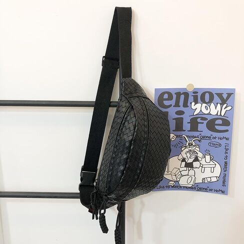 Sling Bag for Women Men,Woven Leather Fashionable Fanny Pack Crossbody Bags with Adjustable Shoulder Strap Chest Packs for Travel Cycling Work Sport Hiking Gym,Large-Brown in Kuwait