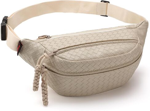 Sling Bag for Women Men,Woven Leather Fashionable Fanny Pack Crossbody Bags with Adjustable Shoulder Strap Chest Packs for Travel Cycling Work Sport Hiking Gym,Large-Brown in Kuwait