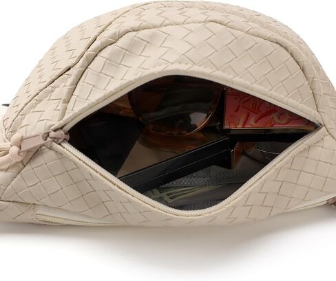 Sling Bag for Women Men,Woven Leather Fashionable Fanny Pack Crossbody Bags with Adjustable Shoulder Strap Chest Packs for Travel Cycling Work Sport Hiking Gym,Large-Brown in Kuwait