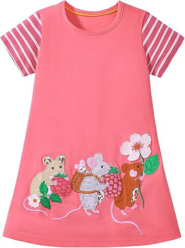 Toddler Girl Summer Short Sleeve Easter Dress Cotton Casual Jersey Shirt Playwear Applique Dress in Saudi Arabia