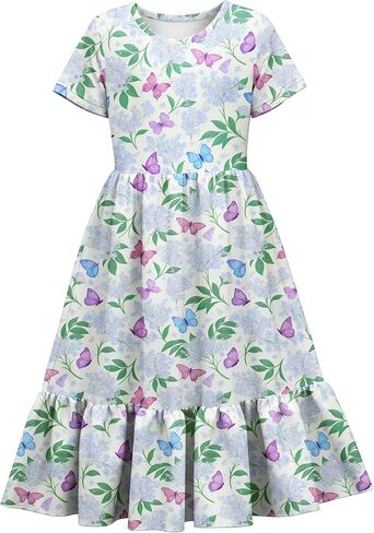 LQSZ Girls Maxi Summer Dress with Pocket Short Spring Boho Sundress Sundress School Discal in Kuwait
