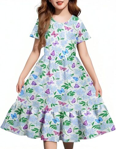 LQSZ Girls Maxi Summer Dress with Pocket Short Spring Boho Sundress Sundress School Discal in Kuwait