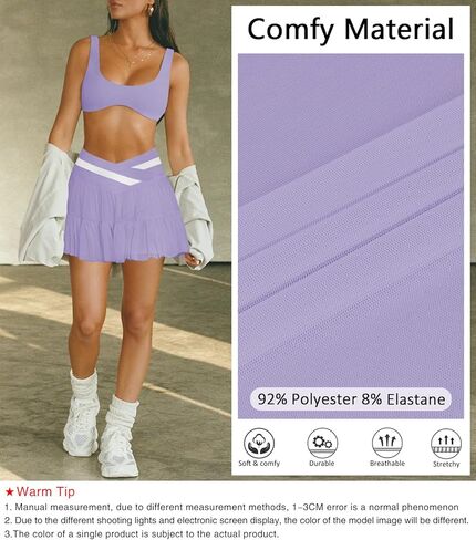 Women's Pleated Flowy Ruffle Tennis Skirt Skort for Women Crossover High Waisted Mini Athletic Skirt with Shorts Pocket in Kuwait