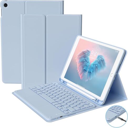 حافظة لوحة مفاتيح Touchpad لجهاز iPad 9th/8th/7th Gen (2021/2020/2019)، حافظة لوحة مفاتيح بلوتوث لاسلكية قابلة للفصل مع حامل أقلام، حافظة لوحة مفاتيح متعددة اللمس لجهاز iPad 10.2 بوصة، رمادي in Kuwait