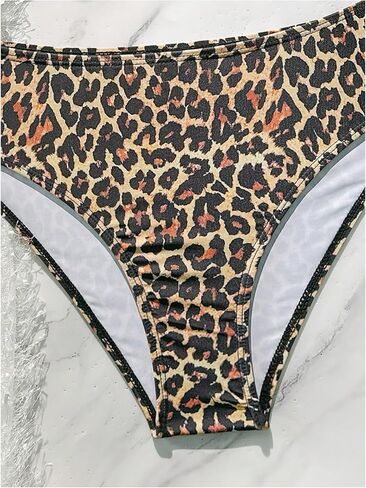 Women's 2 Piece Leopard Bathing Suit Halter Neck Wireless Bikini Set Tie Back Y2K Swimsuit in Saudi Arabia