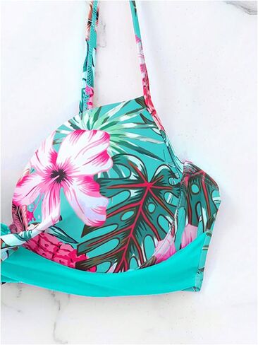 MakeMeChic Women's 2 Piece Bikini Set Tropical Print Wrap Push Up Spaghetti Strap Tie Side Bathing Suit in Kuwait