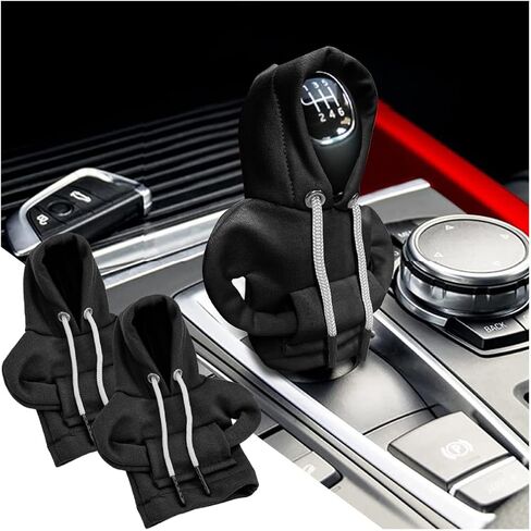 AUCELI Car Gear Shift Hoodie, 2PCS Funny Shirt Sweater Vehicle Shifter Stick Protector, Automotive Interior Gearshift Cover Decoration Accessories, Universal for SUV, Sedan, Truck (Black) in Saudi Arabia