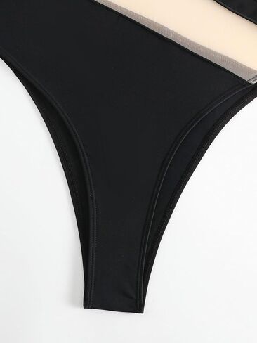 Women's one-Piece Swimsuit mesh Paneled one-Shoulder Sexy Tummy-Controlling Monokini in Saudi Arabia