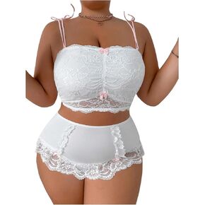Wdirara Women’s Plus Size Decor Decor Contrast Linge Lingerie Set 2 قطعة مثيرة الملابس الداخلية