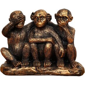 3 Wise Monkeys Statue Set - 3 in 1 Bronze Coated Resin Monkey - Hear No Evil See No Evil Speak No Evil - Monkey Figurines for Office & Home Decor - Gift Option