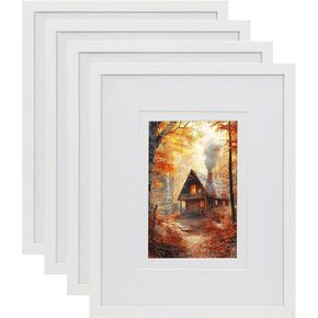 4 Pack White 8x10 Picture Frame with Double White Mat, 8 by 10 Matted Frame for 4x6 or 5x7 or 8x10 Photo, Family Wedding Frame Set for Tabletop or Wall