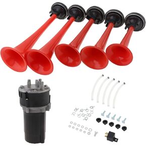 125db 12V 5 Trumpet Musical Car Air Horn with Compressor for Auto Truck Boat Bus (Black）