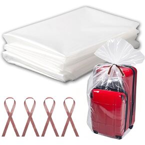 4 Pcs Large Clear Plastic Bags, 40" x 60" Dustproof Large Storage Bags, Moistureproof Giant Extra Luggage Storage Bags for Luggage, Suitcase,Furniture(Include 4 Ribbons)