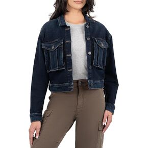 KUT from the Kloth Women's Miller Crop Jacket Drop Shoulder-Pleat Front Pockets