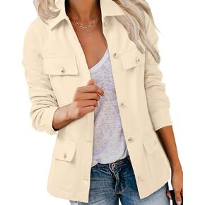 Tankaneo Womens Oversized Casual Jackets Military Utility Button Down Long Sleeve Cotton Shacket