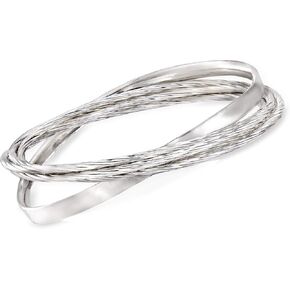 Ross-Simons Sterling Silver Textured and Polished Rolling Bangle Bracelet. 7 inches