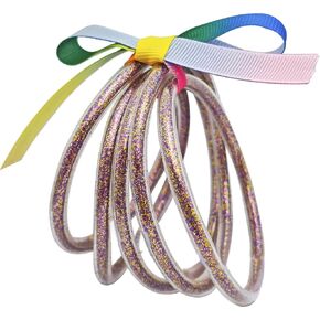 Glitter Jelly Bangles Bracelets Set - Lightweight Sparkling Silicone Bowknot Bangle Bracelets, Buddha Bangles Stacking Jewelry