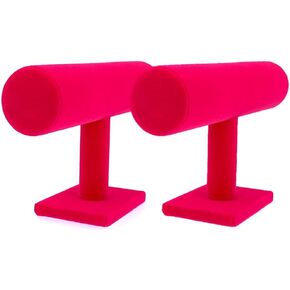 2pcs/pack 9.25"(W) x 5.5"(H) Pink Velvet Bracelet Jewelry Display 1 Row T-Bar Accessories Organizer Event Show Scrunchie Stand Hovering Stand Bangle Watch Holder Storage for Home Organizing