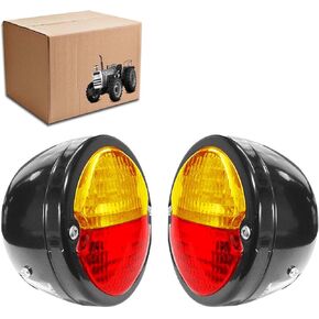 2X Rear Lights Tail Light Assemblies I Black Body | Black Ring | Red/Amber Lens with 12v Bulbs Fits for Ford Model A Model GTR-4208 Jeep Willys | MF & John Deere Tractors Duolamp Tail Light
