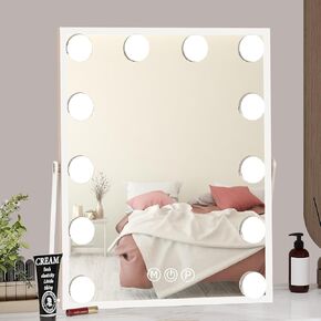 10 "× 12" مرآة الغرور مع الأضواء ، مرآة السفر المحمولة مع 12 مصابيح مصابيح LED ، مرآة مكياج مضاءة مع 3 أوضاع إضاءة الألوان ، مرآة مع أضواء لمكتب المكياج ＆ غرفة الملابس ، أبيض