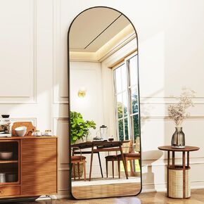65"x 22" Arched Full-Length Mirror with Rectangular Corners, Large Wall-Mounted or Leaning Floor Black Mirror for Bedroom, Living Room, Entryway, and Dressing Room Décor, Modern Full Body Mirror