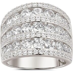 Multi-Row Wide Wedding Bands for Women AAAAA Round Cubic Zirconia 18K White Gold Plated Statement Ring for Women Stackable Cocktail Promise Band Rings Size 5-10