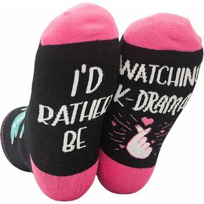 InnoBeta Korean Gifts Socks for Women, One Size Crew Socks for K Drama K Pop Lovers Korean Friends for Birthday, I'd Rather be Watching K Drama