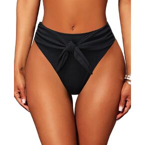 TZLDN High Waisted Bikini Bottoms for Women Cheeky High Leg High Cut Tie Front Ribbed Swimsuit Bathing Suit Bottom